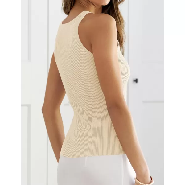 imageZESICA Womens 2024 Ribbed Tank Tops Summer Sleeveless V Neck Shirts Casual Sexy Slim Fitted Basic Knit TeesBeige