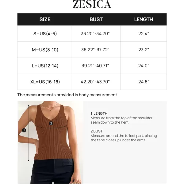 imageZESICA Womens 2024 Ribbed Tank Tops Summer Sleeveless V Neck Shirts Casual Sexy Slim Fitted Basic Knit TeesCaramel