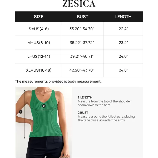 imageZESICA Womens 2024 Ribbed Tank Tops Summer Sleeveless V Neck Shirts Casual Sexy Slim Fitted Basic Knit TeesGreen