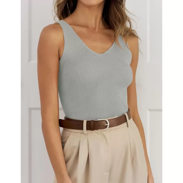 imageZESICA Womens 2024 Ribbed Tank Tops Summer Sleeveless V Neck Shirts Casual Sexy Slim Fitted Basic Knit TeesGrey