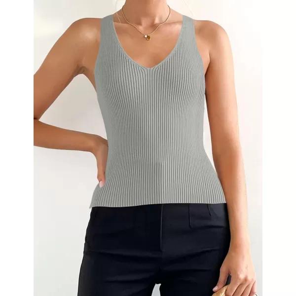 imageZESICA Womens 2024 Ribbed Tank Tops Summer Sleeveless V Neck Shirts Casual Sexy Slim Fitted Basic Knit TeesGrey