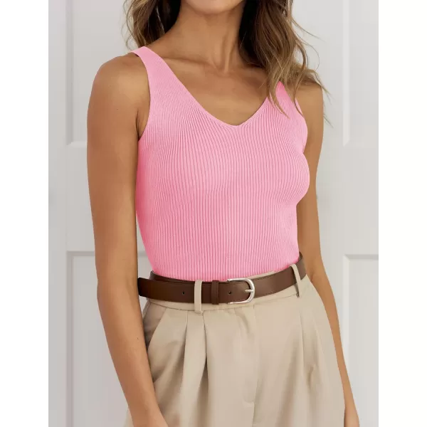 imageZESICA Womens 2024 Ribbed Tank Tops Summer Sleeveless V Neck Shirts Casual Sexy Slim Fitted Basic Knit TeesHotpink