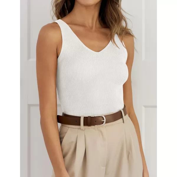 imageZESICA Womens 2024 Ribbed Tank Tops Summer Sleeveless V Neck Shirts Casual Sexy Slim Fitted Basic Knit TeesWhite