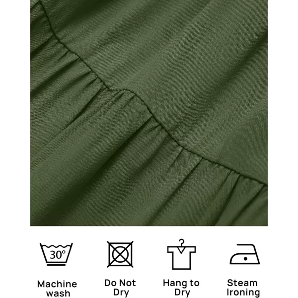 imageZESICA Womens 2024 Sexy Boho Off Shoulder Puff Short Sleeve High Waist Ruffled Flowy A Line Beach Party Midi DressArmygreen