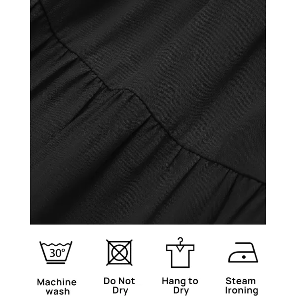 imageZESICA Womens 2024 Sexy Boho Off Shoulder Puff Short Sleeve High Waist Ruffled Flowy A Line Beach Party Midi DressBlack