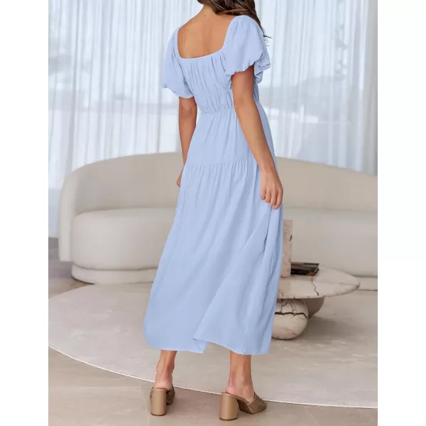 imageZESICA Womens 2024 Sexy Boho Off Shoulder Puff Short Sleeve High Waist Ruffled Flowy A Line Beach Party Midi DressBlue