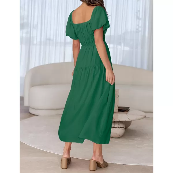 imageZESICA Womens 2024 Sexy Boho Off Shoulder Puff Short Sleeve High Waist Ruffled Flowy A Line Beach Party Midi DressDarkgreen