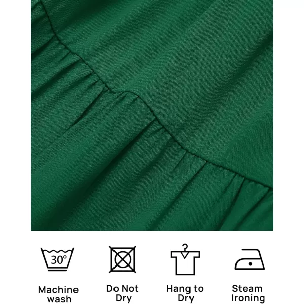 imageZESICA Womens 2024 Sexy Boho Off Shoulder Puff Short Sleeve High Waist Ruffled Flowy A Line Beach Party Midi DressDarkgreen