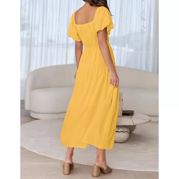 imageZESICA Womens 2024 Sexy Boho Off Shoulder Puff Short Sleeve High Waist Ruffled Flowy A Line Beach Party Midi DressGinger