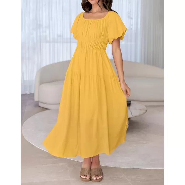 imageZESICA Womens 2024 Sexy Boho Off Shoulder Puff Short Sleeve High Waist Ruffled Flowy A Line Beach Party Midi DressGinger