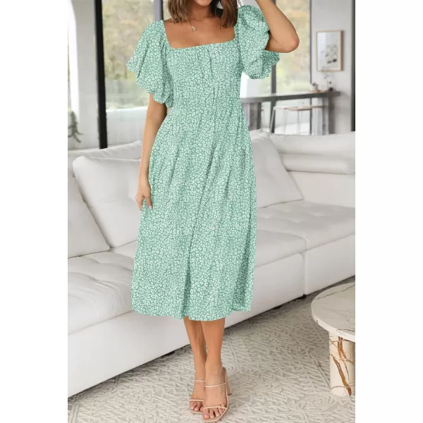 imageZESICA Womens 2024 Sexy Boho Off Shoulder Puff Short Sleeve High Waist Ruffled Flowy A Line Beach Party Midi DressGreen