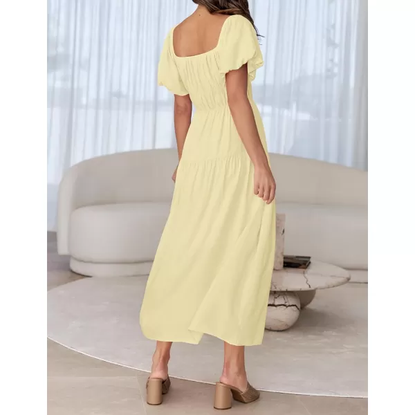 imageZESICA Womens 2024 Sexy Boho Off Shoulder Puff Short Sleeve High Waist Ruffled Flowy A Line Beach Party Midi DressLightyellow