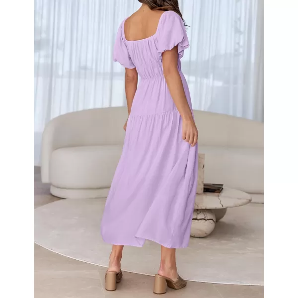 imageZESICA Womens 2024 Sexy Boho Off Shoulder Puff Short Sleeve High Waist Ruffled Flowy A Line Beach Party Midi DressPurple