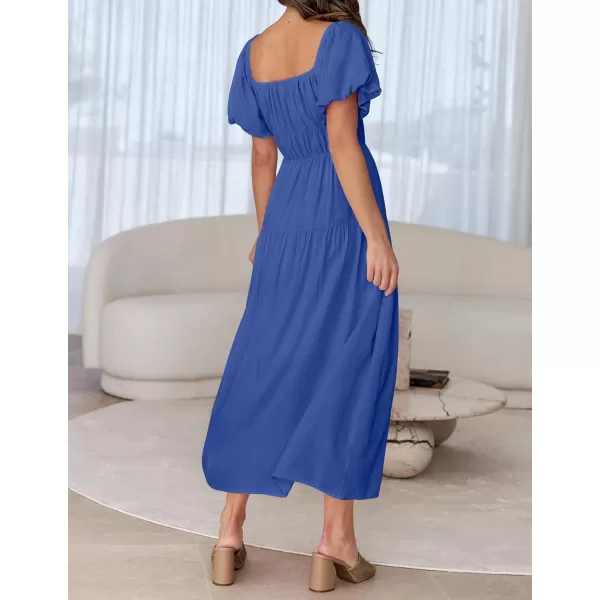 imageZESICA Womens 2024 Sexy Boho Off Shoulder Puff Short Sleeve High Waist Ruffled Flowy A Line Beach Party Midi DressRoyalblue