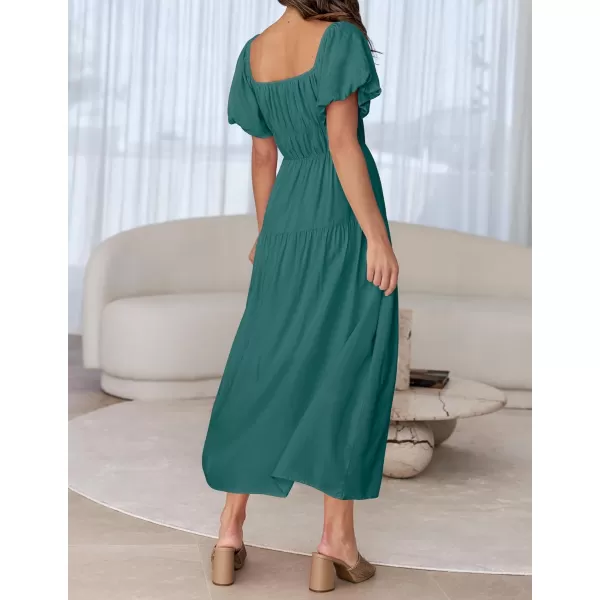 imageZESICA Womens 2024 Sexy Boho Off Shoulder Puff Short Sleeve High Waist Ruffled Flowy A Line Beach Party Midi DressTeal