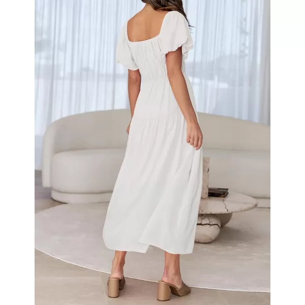 imageZESICA Womens 2024 Sexy Boho Off Shoulder Puff Short Sleeve High Waist Ruffled Flowy A Line Beach Party Midi DressWhite