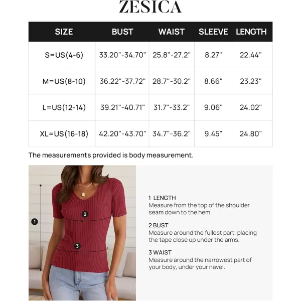 imageZESICA Womens 2024 Short Sleeve V Neck Slim Fit T Shirts Summer Casual Ribbed Knit Solid Color Basic Tee TopsDarkred