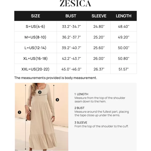 imageZESICA Womens 2024 Spring Dresses Long Sleeve Square Neck Summer Casual Swing Maxi Dress with PocketsApricot