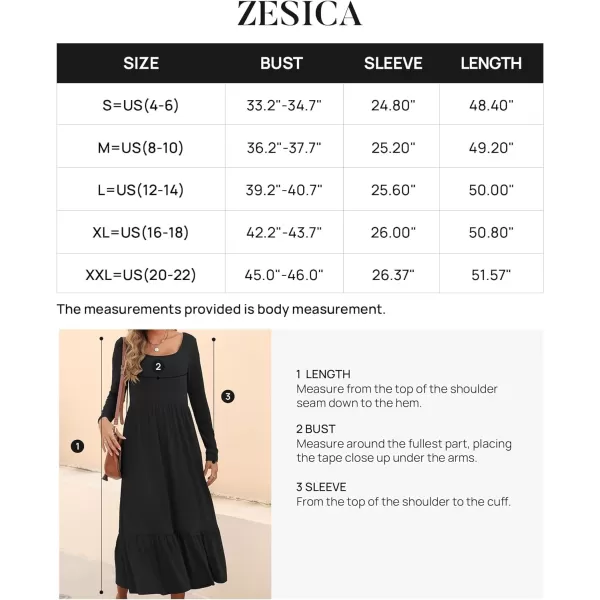 imageZESICA Womens 2024 Spring Dresses Long Sleeve Square Neck Summer Casual Swing Maxi Dress with PocketsBlack