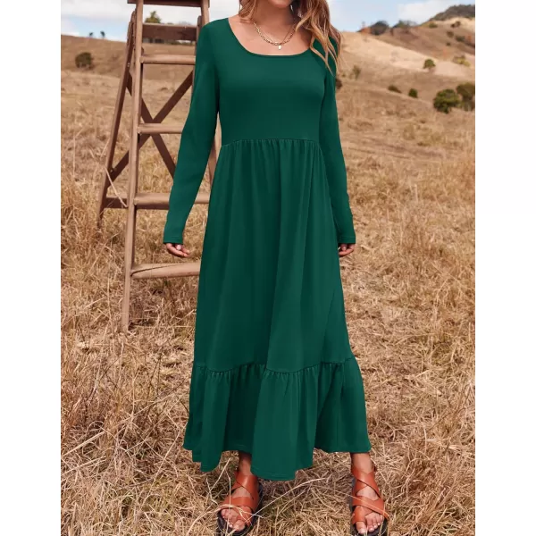 imageZESICA Womens 2024 Spring Dresses Long Sleeve Square Neck Summer Casual Swing Maxi Dress with PocketsDarkgreen