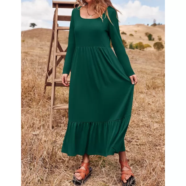 imageZESICA Womens 2024 Spring Dresses Long Sleeve Square Neck Summer Casual Swing Maxi Dress with PocketsDarkgreen