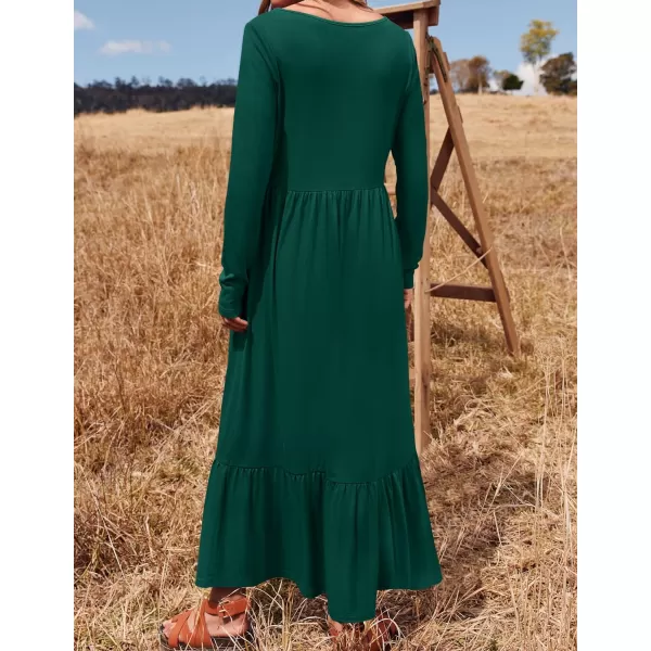 imageZESICA Womens 2024 Spring Dresses Long Sleeve Square Neck Summer Casual Swing Maxi Dress with PocketsDarkgreen