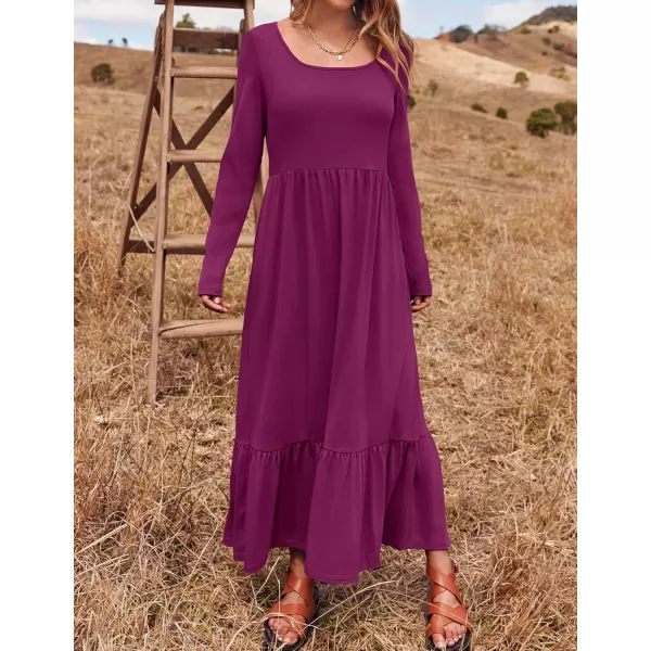 imageZESICA Womens 2024 Spring Dresses Long Sleeve Square Neck Summer Casual Swing Maxi Dress with PocketsDarkpurple