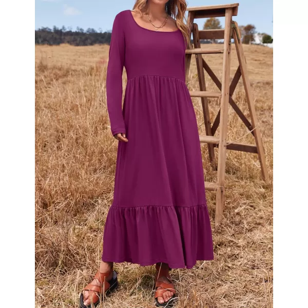 imageZESICA Womens 2024 Spring Dresses Long Sleeve Square Neck Summer Casual Swing Maxi Dress with PocketsDarkpurple