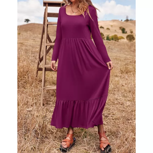 imageZESICA Womens 2024 Spring Dresses Long Sleeve Square Neck Summer Casual Swing Maxi Dress with PocketsDarkpurple