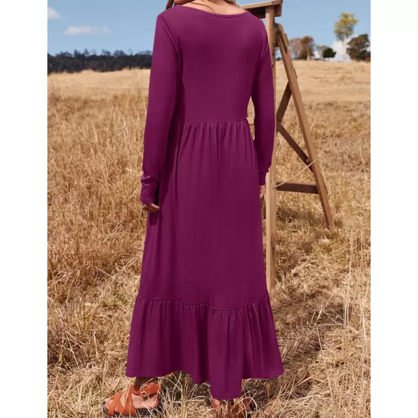imageZESICA Womens 2024 Spring Dresses Long Sleeve Square Neck Summer Casual Swing Maxi Dress with PocketsDarkpurple