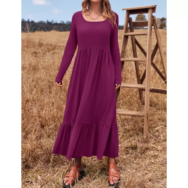 imageZESICA Womens 2024 Spring Dresses Long Sleeve Square Neck Summer Casual Swing Maxi Dress with PocketsDarkpurple