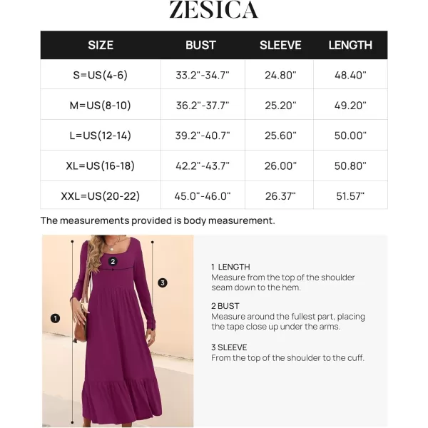 imageZESICA Womens 2024 Spring Dresses Long Sleeve Square Neck Summer Casual Swing Maxi Dress with PocketsDarkpurple