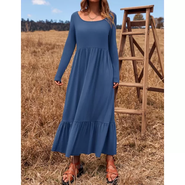 imageZESICA Womens 2024 Spring Dresses Long Sleeve Square Neck Summer Casual Swing Maxi Dress with PocketsDustyblue