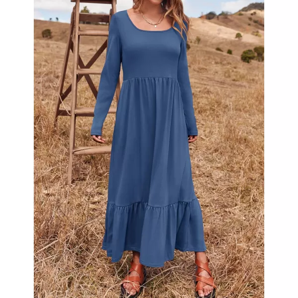 imageZESICA Womens 2024 Spring Dresses Long Sleeve Square Neck Summer Casual Swing Maxi Dress with PocketsDustyblue