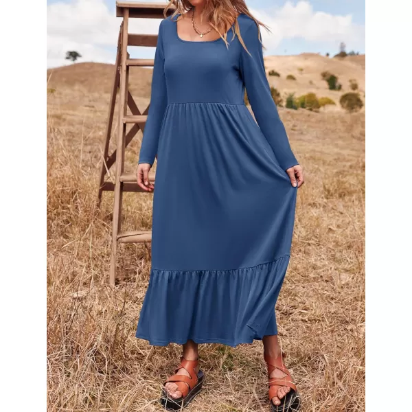 imageZESICA Womens 2024 Spring Dresses Long Sleeve Square Neck Summer Casual Swing Maxi Dress with PocketsDustyblue