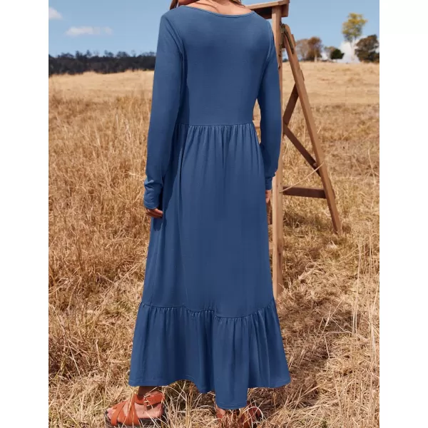 imageZESICA Womens 2024 Spring Dresses Long Sleeve Square Neck Summer Casual Swing Maxi Dress with PocketsDustyblue