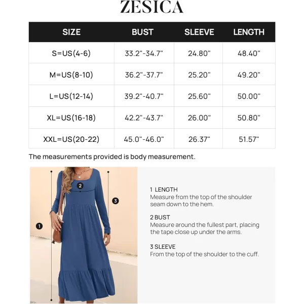 imageZESICA Womens 2024 Spring Dresses Long Sleeve Square Neck Summer Casual Swing Maxi Dress with PocketsDustyblue