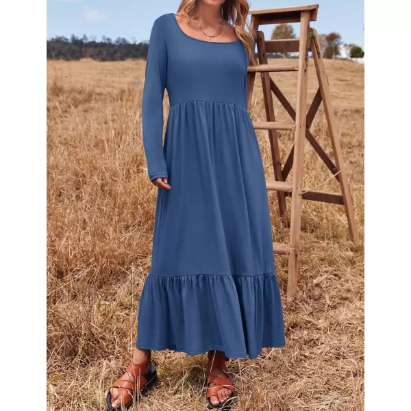 imageZESICA Womens 2024 Spring Dresses Long Sleeve Square Neck Summer Casual Swing Maxi Dress with PocketsDustyblue