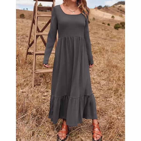 imageZESICA Womens 2024 Spring Dresses Long Sleeve Square Neck Summer Casual Swing Maxi Dress with PocketsGray