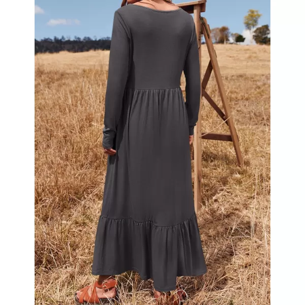 imageZESICA Womens 2024 Spring Dresses Long Sleeve Square Neck Summer Casual Swing Maxi Dress with PocketsGray