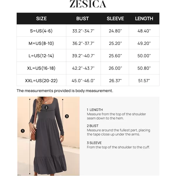 imageZESICA Womens 2024 Spring Dresses Long Sleeve Square Neck Summer Casual Swing Maxi Dress with PocketsGray
