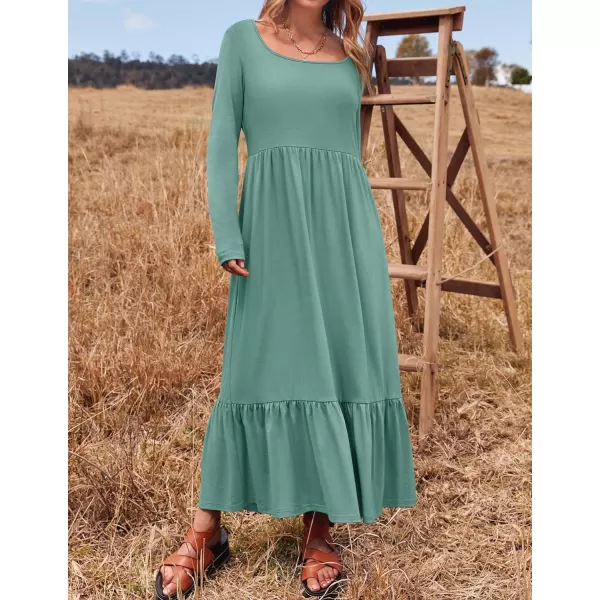 imageZESICA Womens 2024 Spring Dresses Long Sleeve Square Neck Summer Casual Swing Maxi Dress with PocketsLightgreen