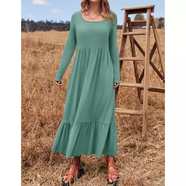 imageZESICA Womens 2024 Spring Dresses Long Sleeve Square Neck Summer Casual Swing Maxi Dress with PocketsLightgreen