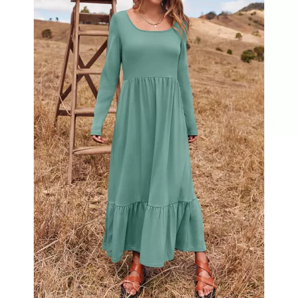 imageZESICA Womens 2024 Spring Dresses Long Sleeve Square Neck Summer Casual Swing Maxi Dress with PocketsLightgreen