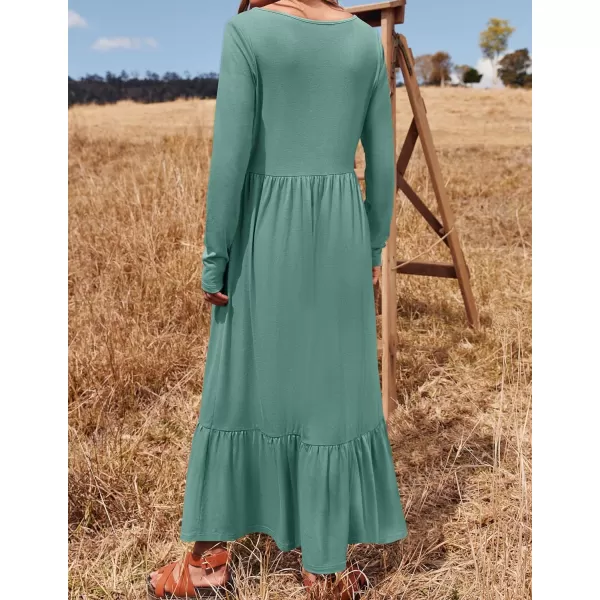 imageZESICA Womens 2024 Spring Dresses Long Sleeve Square Neck Summer Casual Swing Maxi Dress with PocketsLightgreen