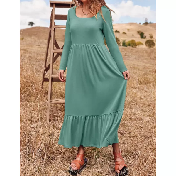 imageZESICA Womens 2024 Spring Dresses Long Sleeve Square Neck Summer Casual Swing Maxi Dress with PocketsLightgreen