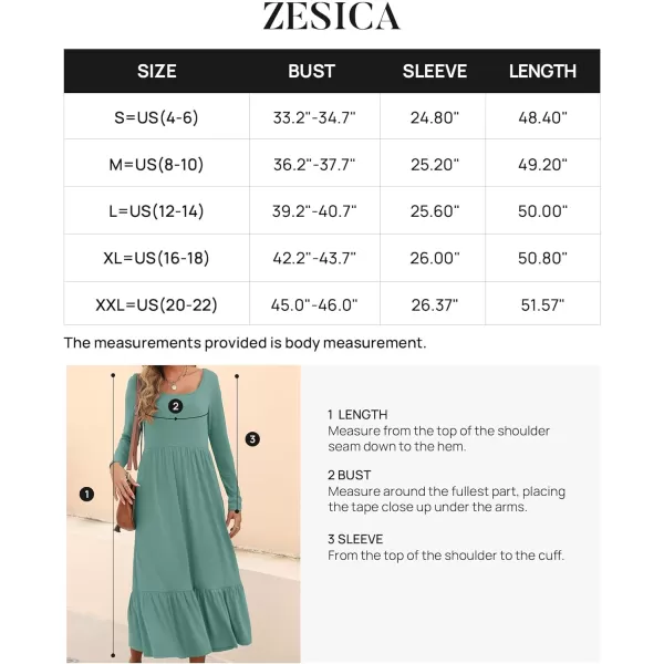 imageZESICA Womens 2024 Spring Dresses Long Sleeve Square Neck Summer Casual Swing Maxi Dress with PocketsLightgreen