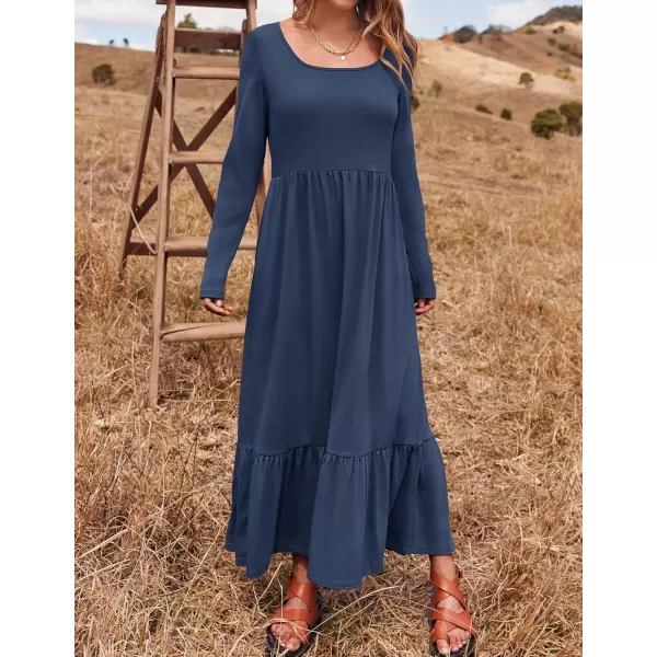 imageZESICA Womens 2024 Spring Dresses Long Sleeve Square Neck Summer Casual Swing Maxi Dress with PocketsNavy
