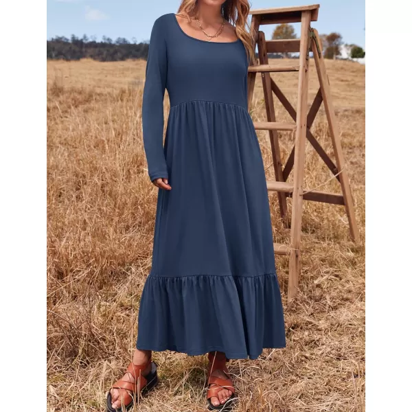 imageZESICA Womens 2024 Spring Dresses Long Sleeve Square Neck Summer Casual Swing Maxi Dress with PocketsNavy