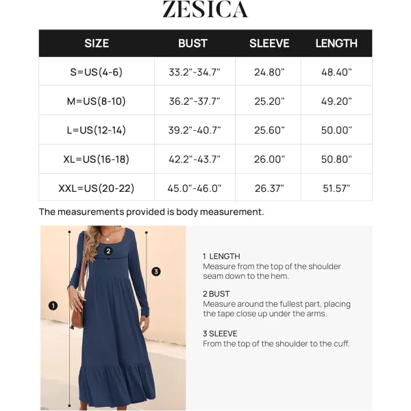 imageZESICA Womens 2024 Spring Dresses Long Sleeve Square Neck Summer Casual Swing Maxi Dress with PocketsNavy